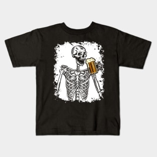 Halloween Shirt Beer Drinking Skeleton Skull Kids T-Shirt